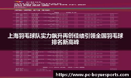 上海羽毛球队实力飙升再创佳绩引领全国羽毛球排名新高峰